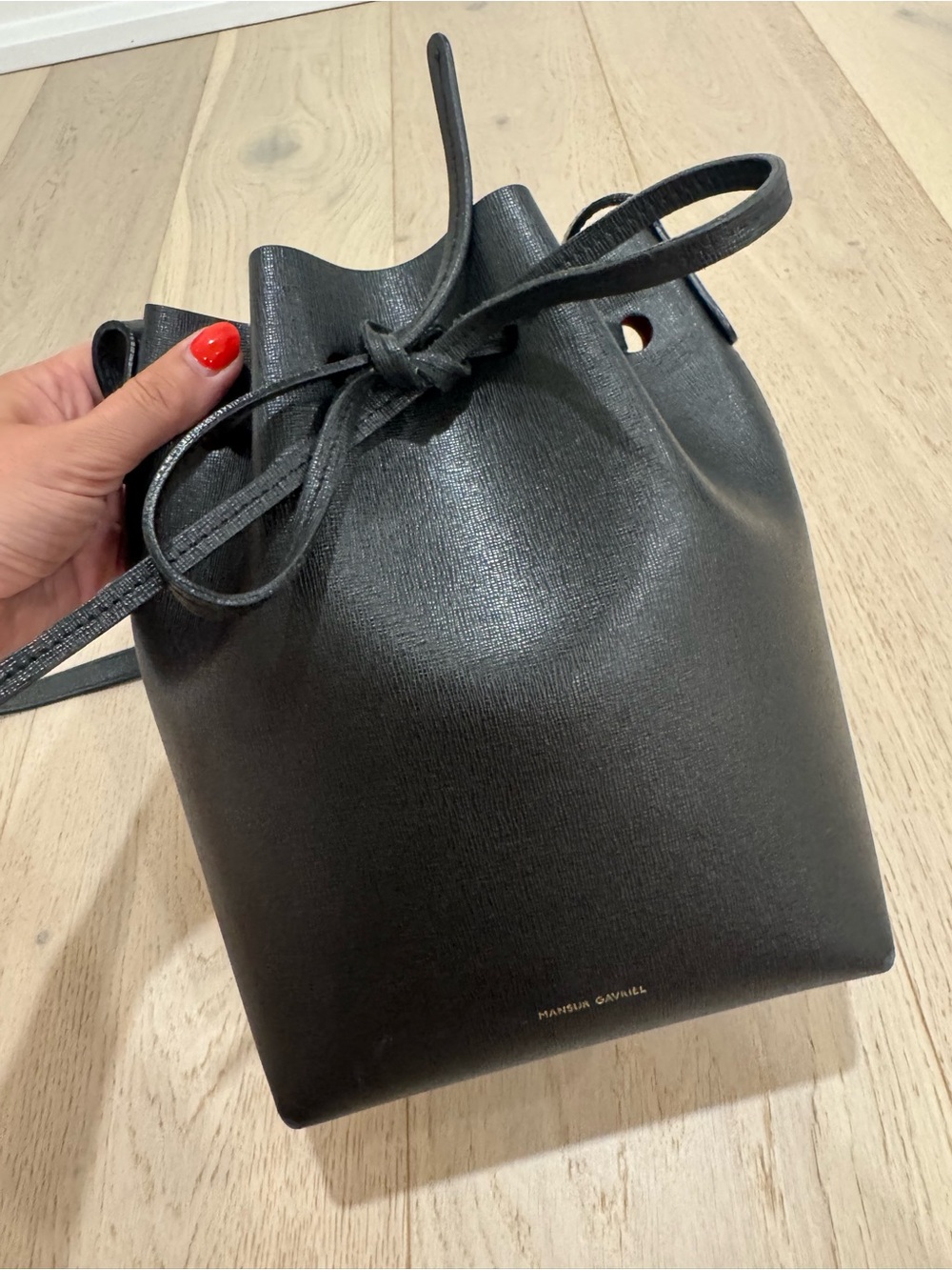 Mansur Gavriel Black Textured Leather Mini Drawstring Bag